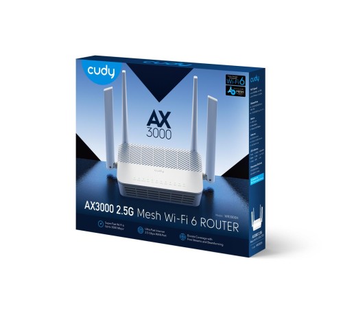 Маршрутизатор/ AX3000 2.5G Dual Band Wi-Fi 6 Mesh Router, Chipset MT7981BA+MT7976CN+MT7531AE+RTL8221B, 802.11ax/ac/a/b/g/n, 2402Mbps at 5GHz + 574Mbps at 2.4GHz, 1 x 2.5G Port , 4 x 10/100/1000Mbps Ports, 4 x 5dBi fixed antennas, WiFi router/AP/ Repeater/ Маршрутизатор/ AX3000 2.5G Dual Band Wi-Fi 6 Mesh Router, Chipset MT7981BA+MT7976CN+MT7531AE+RTL8221B, 802.11ax/ac/a/b/g/n, 2402Mbps at 5GHz + 574Mbps at 2.4GHz, 1 x 2.5G Port , 4 x 10/100/1000Mbps Ports, 4 x 5dBi fixed antennas, WiFi router/AP/ Repeater/