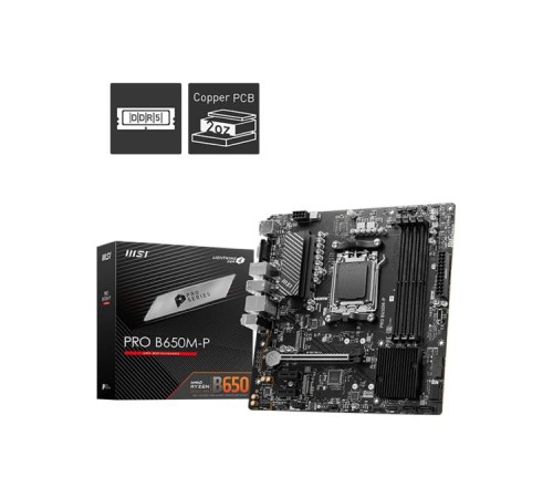 Материнская плата MSI PRO B650M-P,B650,AM5,4DDR5,1PCI-Ex16,2PCI-Ex1,2M.2,4SATA3,3USB3.2 Gen2(2A+1C),4USB3.2 Gen
