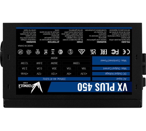 Блок питания Formula V Line VX PLUS 450, 450W, ATX12V v2.3, 12cm Fan (ex Aerocool) Блок питания Formula V Line VX PLUS 450, 450W, ATX12V v2.3, 12cm Fan (ex Aerocool)