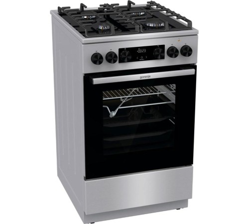 Плита GORENJE/ Комбинированная плита, Цвет: нержавеющая ст, Материал дверцы: Стеклянная дверца, Стандартный шарнир дверцы, Крышка: Металлическая крышка, Тип духовки: Мультифункциональная духовка, Газовая варочная панель, Автоматический электроподжиг вароч