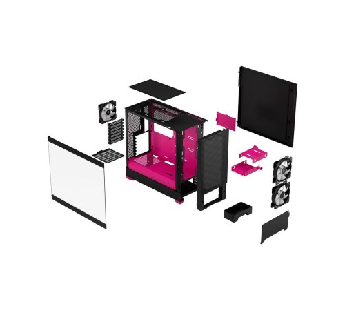 Корпус ПК без блока питания/ Case Fractal Design Pop Air RGB Magenta Core TG Clear Tint, Midi-Tower, 3x120mm RGB, 2xUSB-A 3.2 ATX, mATX, mITX Black/Magenta