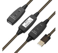 GCR Удлинитель активный 25.0m USB 2.0 AM/AF, GOLD, черно-прозрачный, с 3-мя усилителями сигнала Premium, разъём для доп.питания, 24/22 AWG