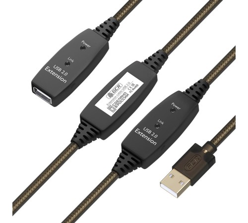 GCR Удлинитель активный 25.0m USB 2.0 AM/AF, GOLD, черно-прозрачный, с 3-мя усилителями сигнала Premium, разъём для доп.питания, 24/22 AWG GCR Удлинитель активный 25.0m USB 2.0 AM/AF, GOLD, черно-прозрачный, с 3-мя усилителями сигнала Premium, разъём для доп.питания, 24/22 AWG