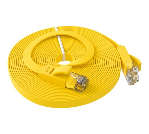 GCR Патч-корд PROF плоский прямой 7.5m, UTP медь кат.6, желтый, 30 AWG, GCR-LNC622-7.5m, ethernet high speed 10 Гбит/с, RJ45, T568B