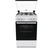 Комбинированная плита Gorenje/ Комбинированная плита Gorenje, Линия Essential, Эмаль SilverMatte, объем духовки 68 л, механическое управление, электроподжиг, рельефные направляющие, 2 стекла+термослой, энергоэффективность А, цвет белый