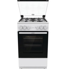 Комбинированная плита Gorenje/ Комбинированная плита Gorenje, Линия Essential, Эмаль SilverMatte, объем духовки 68 л, механическое управление, электроподжиг, рельефные направляющие, 2 стекла+термослой, энергоэффективность А, цвет белый