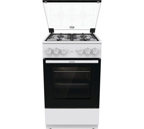 Комбинированная плита Gorenje/ Комбинированная плита Gorenje, Линия Essential, Эмаль SilverMatte, объем духовки 68 л, механическое управление, электроподжиг, рельефные направляющие, 2 стекла+термослой, энергоэффективность А, цвет белый