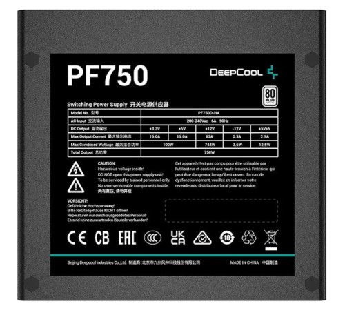 Блок питания Deepcool PF750 80+ (ATX 2.4 750W, PWM 120mm fan, 80 PLUS, Active PFC) RET Блок питания Deepcool PF750 80+ (ATX 2.4 750W, PWM 120mm fan, 80 PLUS, Active PFC) RET