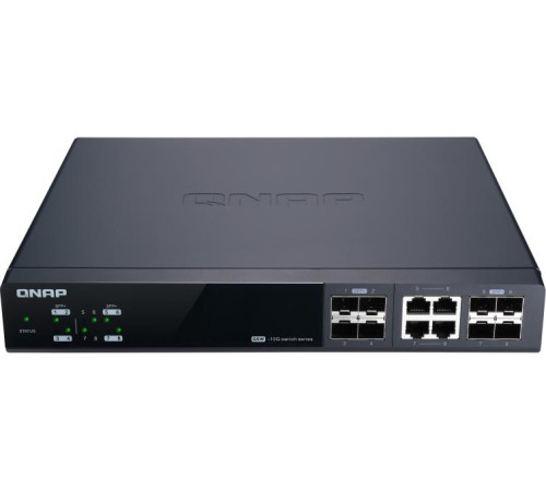 Коммутатор/ QNAP QSW-M804-4C 10 Gbps managed switch with 8 SFP + ports, 4 of which are combined with RJ-45, throughput up to 160 Gbps, JumboFrame support.