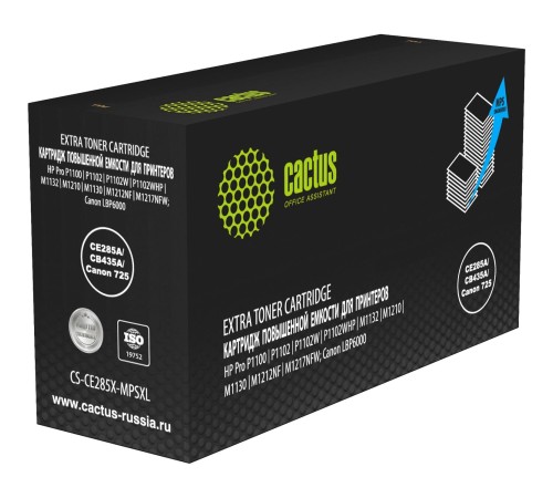 -/ Картридж лазерный Cactus CS-CE285X-MPSXL CE285A/CB435A/Canon 725 черный (8000стр.) для HP Pro P1100/P1102/P1102W/P1102WHP/M1132/M1210/M1130/M1212NF/M1217NFW; Canon LBP6000/MF3010
