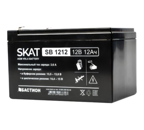 2535 SKAT SB 1212, 12В, 12Ач, максимальный ток заряда 3,6 А. Тип клеммы — F1 нож. Размер корпуса — 99х151х100. Вес — 3,2 кг. Срок службы — 6 лет. Гарантия - 18 месяцев. 2535 SKAT SB 1212, 12В, 12Ач, максимальный ток заряда 3,6 А. Тип клеммы — F1 нож. Размер корпуса — 99х151х100. Вес — 3,2 кг. Срок службы — 6 лет. Гарантия - 18 месяцев.