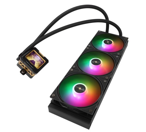 Водяное охлаждение для процессора/ Water Cooling System Thermalright Frozen Warframe 360 Black Argb (360mm, Black, ARGB/ Fans: 3x120mm, 70.84CFM, 29.8dBA, 2000RPM/ Pump height 60mm, 23dBA, 3000RPM, Rad thickness 27mm/ S: 1200, 1700, 1851, 2011, 2066, 115X