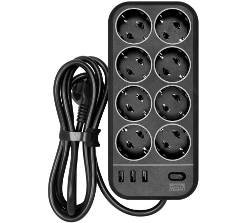 Фильтр-удлинитель PowerCom SP-08 USB03AB 1.8M, 8 розеток, черный, 16А, 4кВт, 175Дж, 3*USB, защитные шторки, защита от КЗ, перегрузки, ВЧ и импульсных помех, кабель 3x1 мм2, ШхГхВ 230х105х45 мм, вес 0.55 кг./ Surge protector PowerCom SP-08 USB03AB 1.8M, 8 Фильтр-удлинитель PowerCom SP-08 USB03AB 1.8M, 8 розеток, черный, 16А, 4кВт, 175Дж, 3*USB, защитные шторки, защита от КЗ, перегрузки, ВЧ и импульсных помех, кабель 3x1 мм2, ШхГхВ 230х105х45 мм, вес 0.55 кг./ Surge protector PowerCom SP-08 USB03AB 1.8M, 8