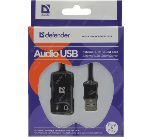Defender Внешняя USB звуковая карта Audio USB USB - 2х3,5 мм jack, 0.1 м