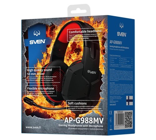 Игровые стереонаушники с микрофоном SVEN AP-G988MV, черный-красный Игровые стереонаушники с микрофоном SVEN AP-G988MV, черный-красный