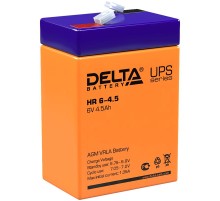 Батарея DELTA серия HR, HR 6-4.5, напряжение 6В, емкость 4.5Ач (разряд 20 часов),  макс. ток разряда (5 сек.) 67.5А, макс. ток заряда 1.35А, свинцово-кислотная типа AGM, клеммы F1, ДxШxВ 70х47х101мм., вес 0.85кг., срок службы 8 лет./ Battery DELTA series