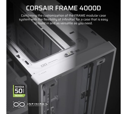 Корпус без блока питания/ Case Corsair Frame 4000D, Midi-Tower, TG, no fan, 2xUSB-A 3.2, 1xUSB 3.2 Type-C, E-ATX, ATX, mATX, mITX White