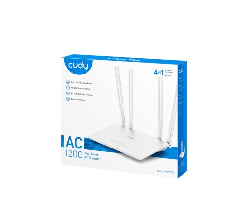 Маршрутизатор/ AC1200 Dual Band Wi-Fi Router, Chipset MediaTek, 802.11ac/a/b/g/n, 867Mbps at 5GHz + 300Mbps at 2.4GHz, 5 x10/100Mbps Ports, WiFi router/AP/ Repeater/WISP Mode,4 5dBi fixed antennas, WPA3, Guest network, WPS, DDNS, VPN Client, IPv6,TR069/T Маршрутизатор/ AC1200 Dual Band Wi-Fi Router, Chipset MediaTek, 802.11ac/a/b/g/n, 867Mbps at 5GHz + 300Mbps at 2.4GHz, 5 x10/100Mbps Ports, WiFi router/AP/ Repeater/WISP Mode,4 5dBi fixed antennas, WPA3, Guest network, WPS, DDNS, VPN Client, IPv6,TR069/T