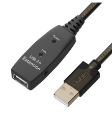 GCR Удлинитель активный 7.5m USB 2.0, AM/AF, GOLD, черно-прозрачный, с усилителем сигнала, разъём для доп.питания, 28/24 AWG, GCR-53805