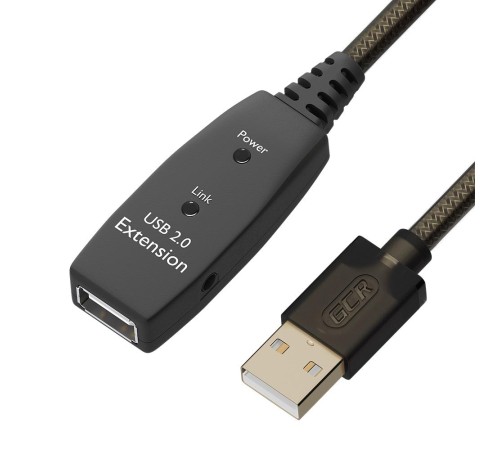 GCR Удлинитель активный 7.5m USB 2.0, AM/AF, GOLD, черно-прозрачный, с усилителем сигнала, разъём для доп.питания, 28/24 AWG, GCR-53805 GCR Удлинитель активный 7.5m USB 2.0, AM/AF, GOLD, черно-прозрачный, с усилителем сигнала, разъём для доп.питания, 28/24 AWG, GCR-53805