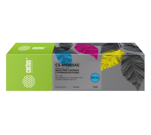 -/ Картридж струйный Cactus CS-M0J90AE 991XL голубой (250мл) для HP PW 755dn/MFP774dn/779dn/Pro750dw/77