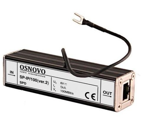Грозозащита/ OSNOVO Устройство грозозащиты для ЛВС (скорость до 100 Мб/с), 1 вход (RJ45-мама), 1 выход (RJ45-мама)