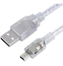 Greenconnect Кабель 1.0m USB 2.0, AM/mini 5P, прозрачный, 28/28 AWG, экран, армированный, морозостойкий, GCR-UM1M5P-BB2S-1.0m