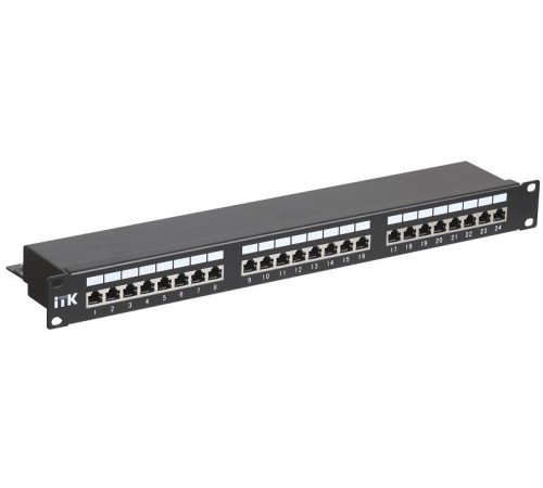 1U патч-панель кат.5Е STP ITK 1U патч-панель кат.5Е STP, 24 порта (Dual), с кабельным органайзером 1U патч-панель кат.5Е STP ITK 1U патч-панель кат.5Е STP, 24 порта (Dual), с кабельным органайзером