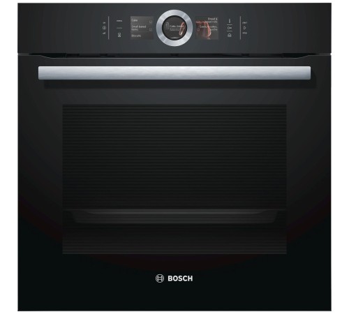 Встраиваемая электрическая духовка BOSCH Home Connect!! Serie 8, духовой шкаф-пароварка,черный, 12 режимов + комбинированные режимы, функция приготовление на пару 100%, 4-слойное остекление, 3 цветных текстовых TFT-дисплея 2,5" с сенсорным управление
