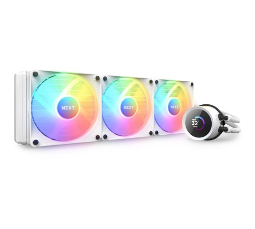 Система жидкостного охлаждения для ПК/ Water Cooling System NZXT Kraken 360 RGB (270W, 360mm, LED temp., White, RGB/ Fans: 3x120mm, 78.86CFM, 33.88dBA, 1800RPM/ Pump height 55.97mm, 2800RPM, Rad thickness 27mm/ S: 1851, 1700, 1200, 115X, AM5, AM4)