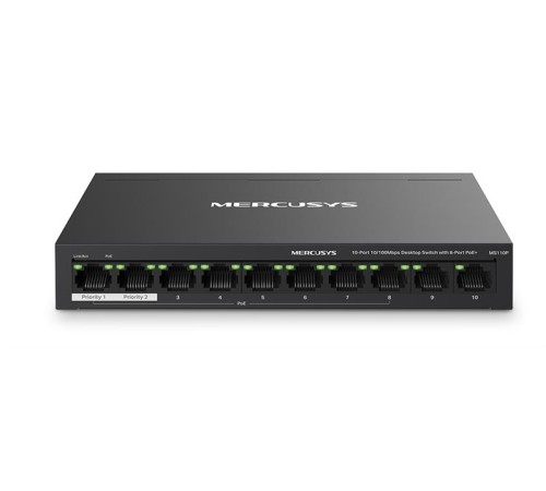 коммутатор Mercusys MS110P, 10-Port 10/100Mbps Desktop Switch with 8-Port PoE+
