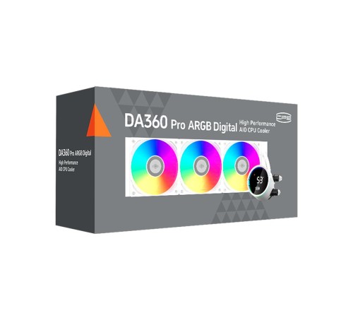 Система охлаждения/ Water Cooling System PCCooler DA360 Pro ARGB Digital WH (300W, 360mm, LED temp., White, ARGB/ Fans: 3x120mm, 75.8CFM, 33.7dBA, 2200RPM/ Pump height 57mm, 28dBA, 3000RPM, Rad thickness 27mm/ S: 1851, 1700, 1200, 20XX, 115X, AM5, AM4)