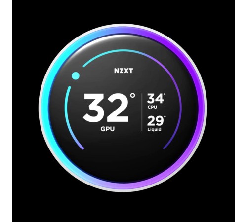 Система жидкостного охлаждения для ПК/ Water Cooling System NZXT Kraken Elite 280 RGB (250W, 280mm, LED temp., White/ Fans: 2x140mm, 98.61CFM, 34.5dBA, 2000RPM/ Pump height 65mm, 2800RPM, Rad thickness 27mm/ S: 1851, 1700, 1200, 115X, AM5, AM4)