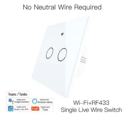 Выключатель сенсорный (двухклавишный) Moes Wi-Fi Smart Switch белый модели WS-EU-RF