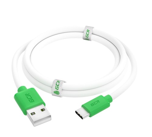 GCR QC Кабель 0.5m, TypeC, быстрая зарядка, белый TPE, зеленые коннекторы, 28/22 AWG, GCR-52718