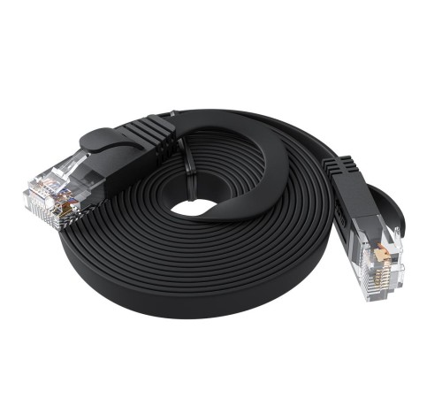 GCR Патч-корд PROF плоский прямой 1.5m, UTP медь кат.6, черный, 30 AWG, ethernet high speed 10 Гбит/с, RJ45, T568B, GCR-53056
