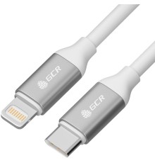 GCR Кабель 0.5m TypeC/Lightning MFI POWER DELIVERY 18 W, быстрая зарядка, белый силикон, AL корпус серебро, белый ПВХ, GCR-52359