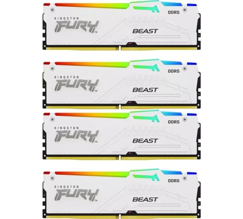 Память оперативная/ Kingston 64GB 5200MT/s DDR5 CL40 DIMM (Kit of 4) FURY Beast White RGB XMP Память оперативная/ Kingston 64GB 5200MT/s DDR5 CL40 DIMM (Kit of 4) FURY Beast White RGB XMP