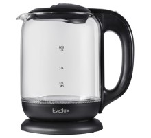 Электрический чайник EVELUX/ Электрический чайник EVELUX, объем 1.7 л, механическое управление, фильтр от накипи, автоотключение, мощность 2200 Вт, светодиодная/звуковая индикация работы, материал: стекло, цвет черный