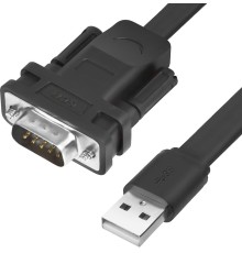 Greenconnect Конвертер-переходник 0.5m плоский, черный, позолоченные коннекторы, 28/26 AWG, USB 2.0 AM / DB9 RS-232 PROF GCR-UOC5M-BCG-0.5m, чипсет PL2303RA
