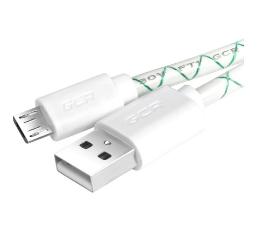 GCR Кабель 0.15m MicroUSB, бело-зеленый, белые коннекторы, быстрая зарядка, 28/24 AWG, GCR-53207