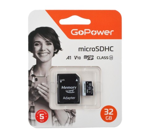 Карта памяти microSD GoPower 32GB Class10 60 МБ/сек V10 с адаптером Карта памяти microSD GoPower 32GB Class10 60 МБ/сек V10 с адаптером
