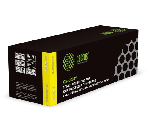 -/ Картридж лазерный Cactus CS-C069Y 069 желтый (1900стр.) для Canon i-SENSYS MF752Cdw MF752/MF754Cdw MF754