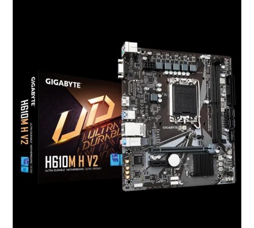 Материнская плата/ MB GIGABYTE INTEL H610 s1700, 2xDDR5(64GB), D-SUB/HDMI 2.1, 1xPCIe 4.0x16, 1xPCIe 3.0, 1xLAN, 4xSATA 6Gb/s, 1xM.2, 2xUSB 3.2, 4xUSB 2.0, 2xPS/2, mATX Материнская плата/ MB GIGABYTE INTEL H610 s1700, 2xDDR5(64GB), D-SUB/HDMI 2.1, 1xPCIe 4.0x16, 1xPCIe 3.0, 1xLAN, 4xSATA 6Gb/s, 1xM.2, 2xUSB 3.2, 4xUSB 2.0, 2xPS/2, mATX
