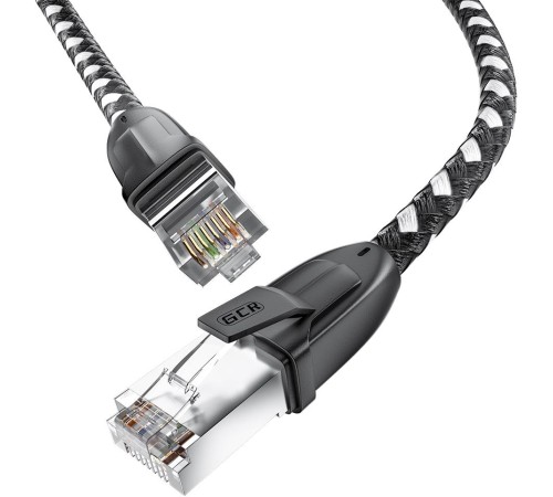 GCR Патч-корд PROF прямой 0.5m, UTP медь кат.6, STRONG черно-белый нейлон, ethernet high speed 10 Гбит/с, T568B, GCR-52775