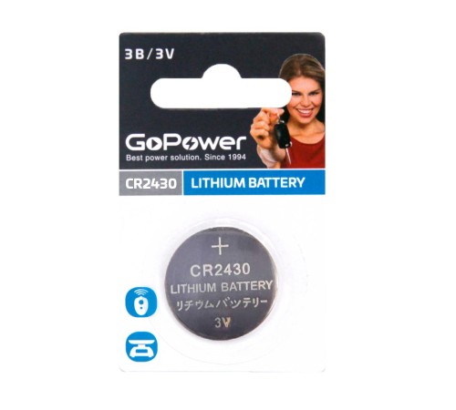 Батарейка CR2430/ Батарейка GoPower CR2430 BL1 Lithium 3V (1/40/2000) (1 шт.) Батарейка CR2430/ Батарейка GoPower CR2430 BL1 Lithium 3V (1/40/2000) (1 шт.)