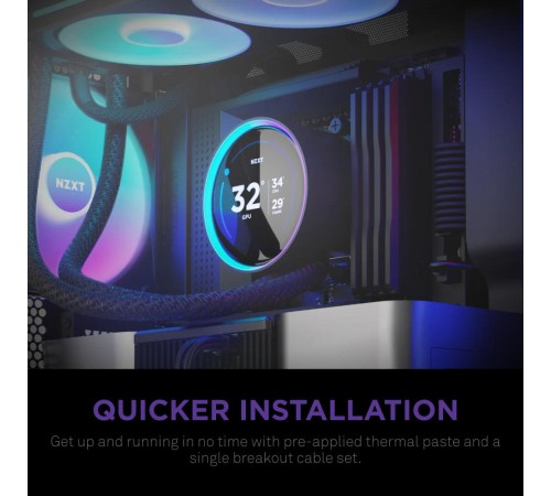 Система жидкостного охлаждения для ПК/ Water Cooling System NZXT Kraken Elite 420 RGB (350W, 420mm, LED temp., Black/ Fans: 3x140mm, 98.61CFM, 34.5dBA, 2000RPM/ Pump height 65mm, 2800RPM, Rad thickness 27mm/ S: 1851, 1700, 1200, 115X, AM5, AM4)