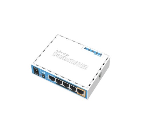 Точка доступа wi-fi MikroTik hAP with 650MHz CPU, 64MB RAM, 5xLAN, built-in 2.4Ghz 802.11b/g/n 2x2 two chain wireless with integrated antennas, USB, RouterOS L4, desktop case, PSU