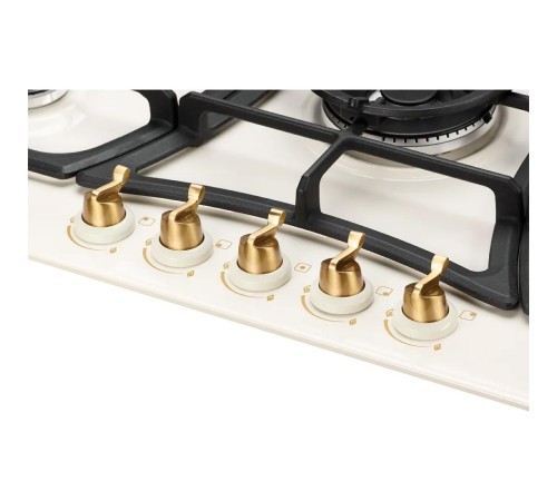 Газовая варочная поверхность Kuppersberg/ Газовая варочная поверхность металл, ширина 90 см, 5 газовых конфорок, WOK конфорка(4,2 кВт), автоподжиг, газ-контроль, чугунные решетки, Коллекция Classic, цвет бежевый/ручки цвета бронза