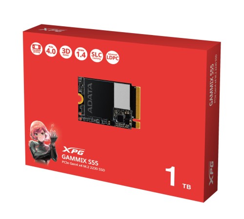 Твердотельный накопитель/ ADATA SSD GAMMIX S55, 1000GB, M.2(22x30mm), NVMe, PCIe 4.0 x4, 3D NAND, R/W 5000/3700MB/s, IOPs -/-, TBW 250, DWPD 0.1 (5 лет) Твердотельный накопитель/ ADATA SSD GAMMIX S55, 1000GB, M.2(22x30mm), NVMe, PCIe 4.0 x4, 3D NAND, R/W 5000/3700MB/s, IOPs -/-, TBW 250, DWPD 0.1 (5 лет)
